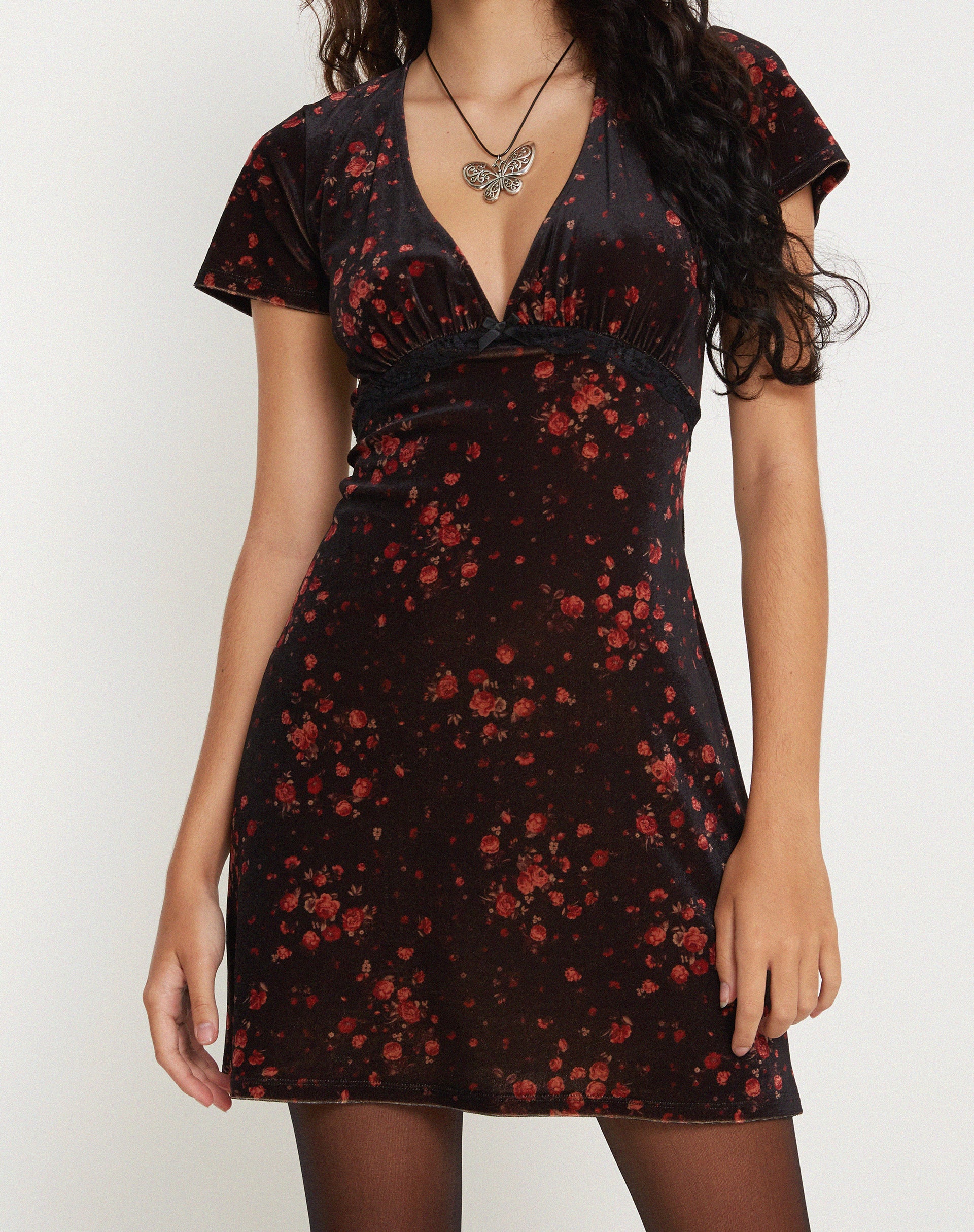 Vania Mini Dress in Rose Cluster Velvet - Image 6