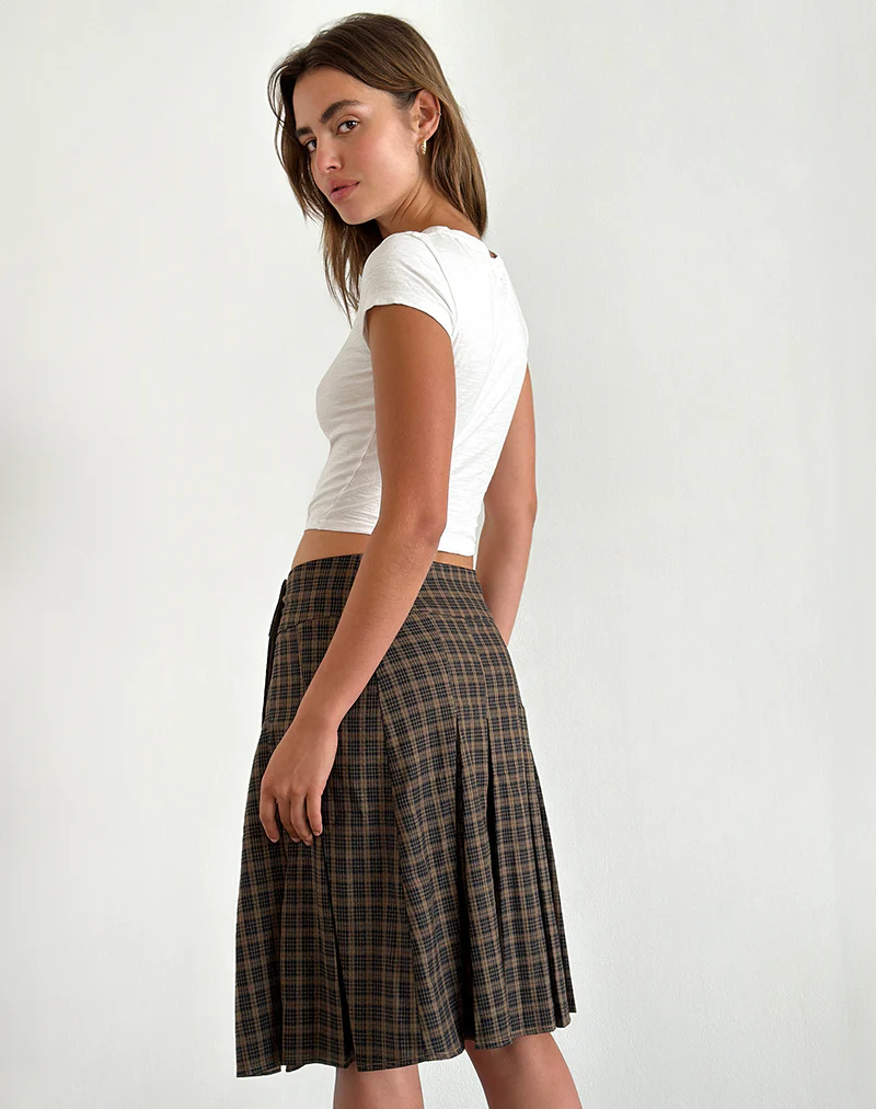 Vanka Midi Skirt in Dark Brown Check - Image 3