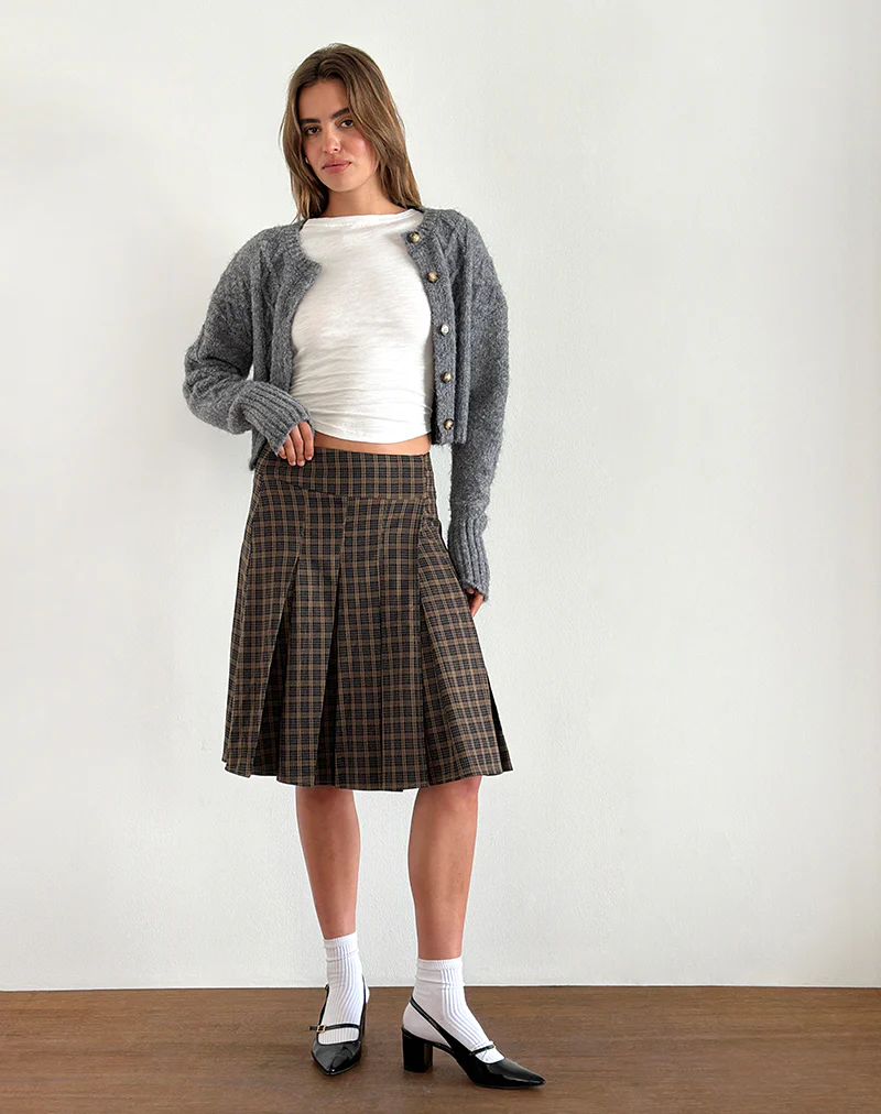 Vanka Midi Skirt in Dark Brown Check - Image 4