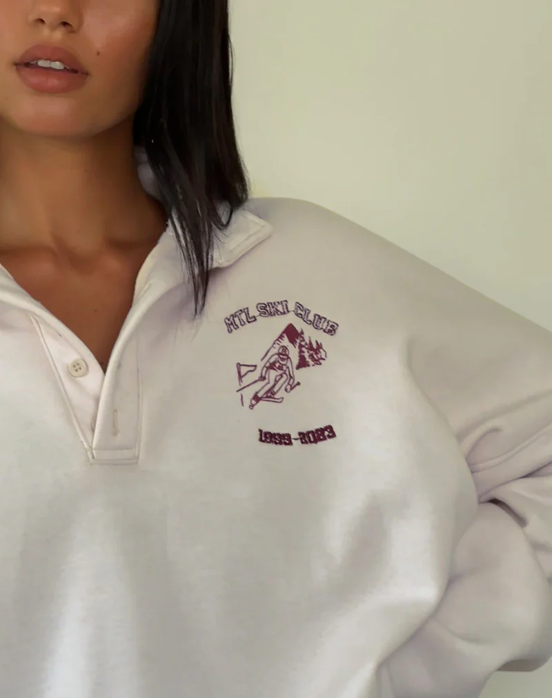 Varsity Jumper in Winter White with Burgundy Ski Club Embroidery - Image 2