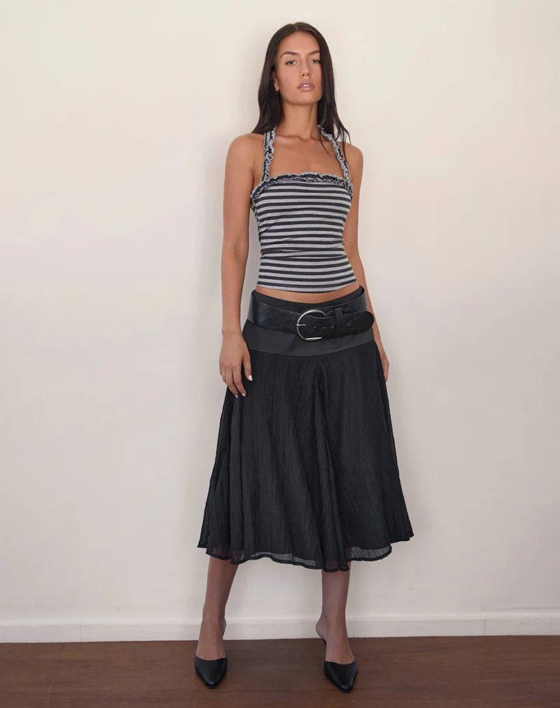 Veda Halter Frill Top in Grey and Black Stripe - Image 4