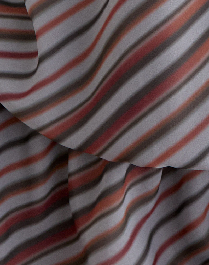 Veloria Halterneck Mini Dress in Chiffon Grey and Maroon Diagonal Stripe - Image 6