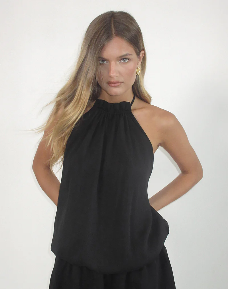 Veloria Halterneck Mini Dress in Black Chiffon with Lining - Image 7