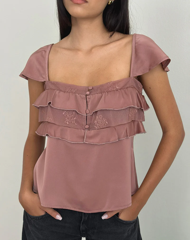 Venaro Double Layer Top in Satin Dusty Pink - Image 2