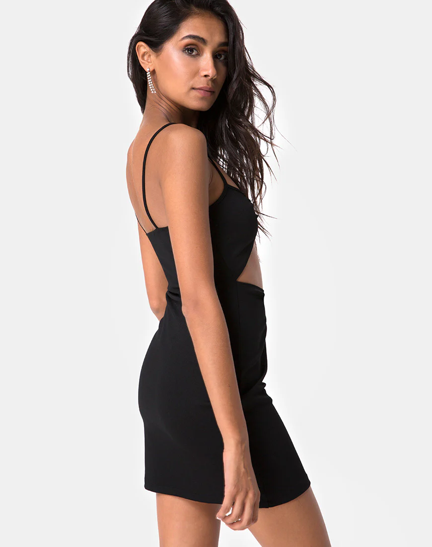 Venchy Bodycon Dress in Diamante Ring Black - Image 2