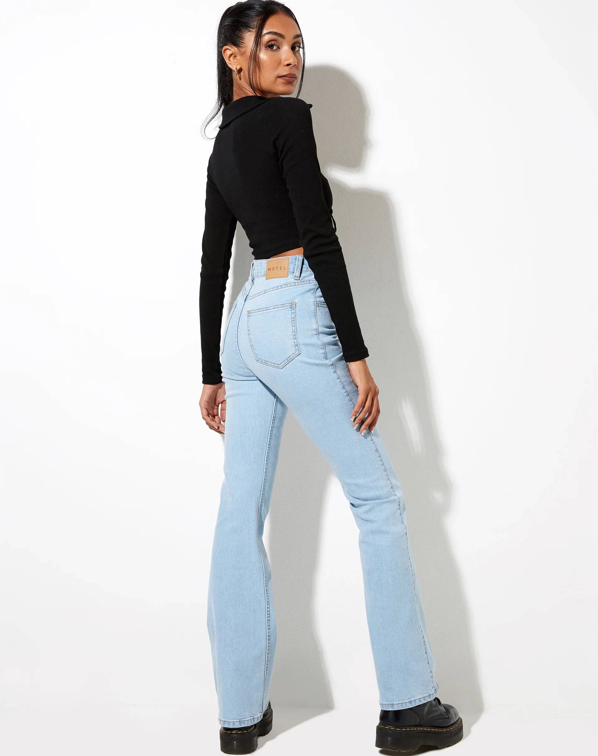 Venema Long Sleeve Top in Rib Black - Image 4