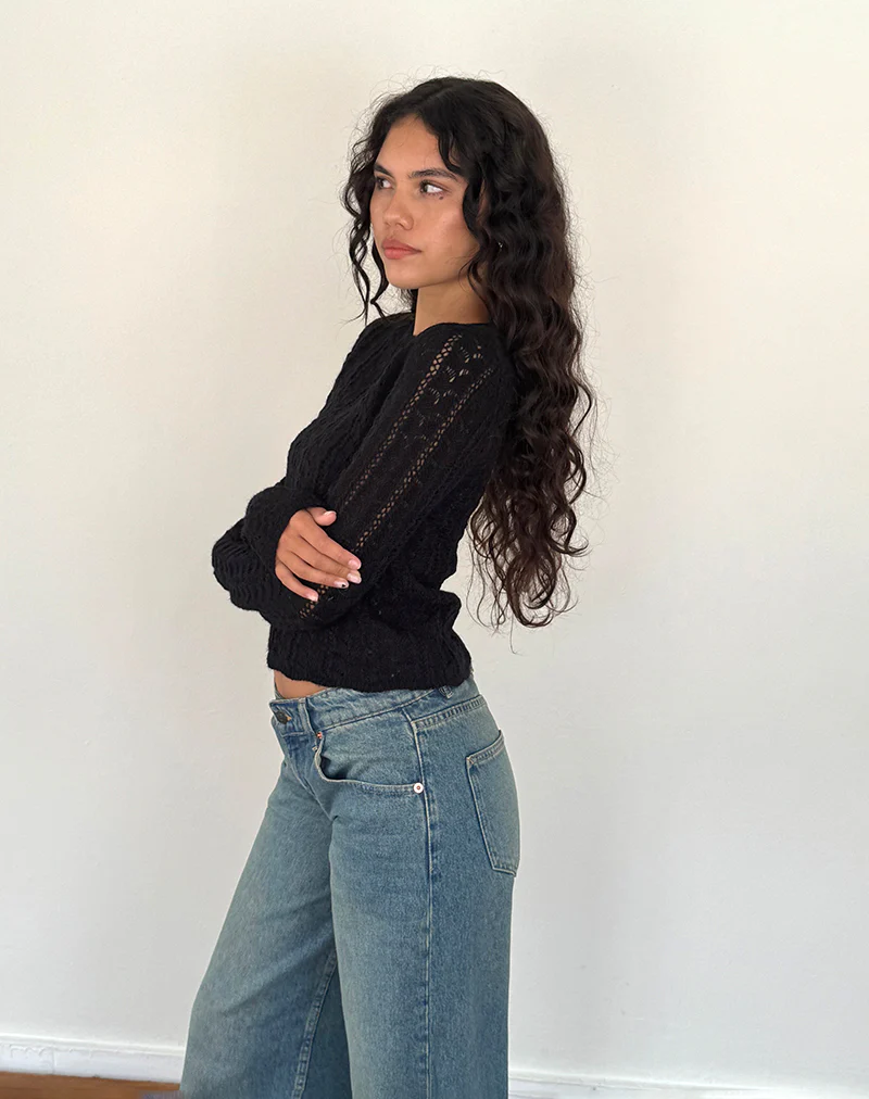 Venia Knitted Long Sleeve Top in Black - Image 4