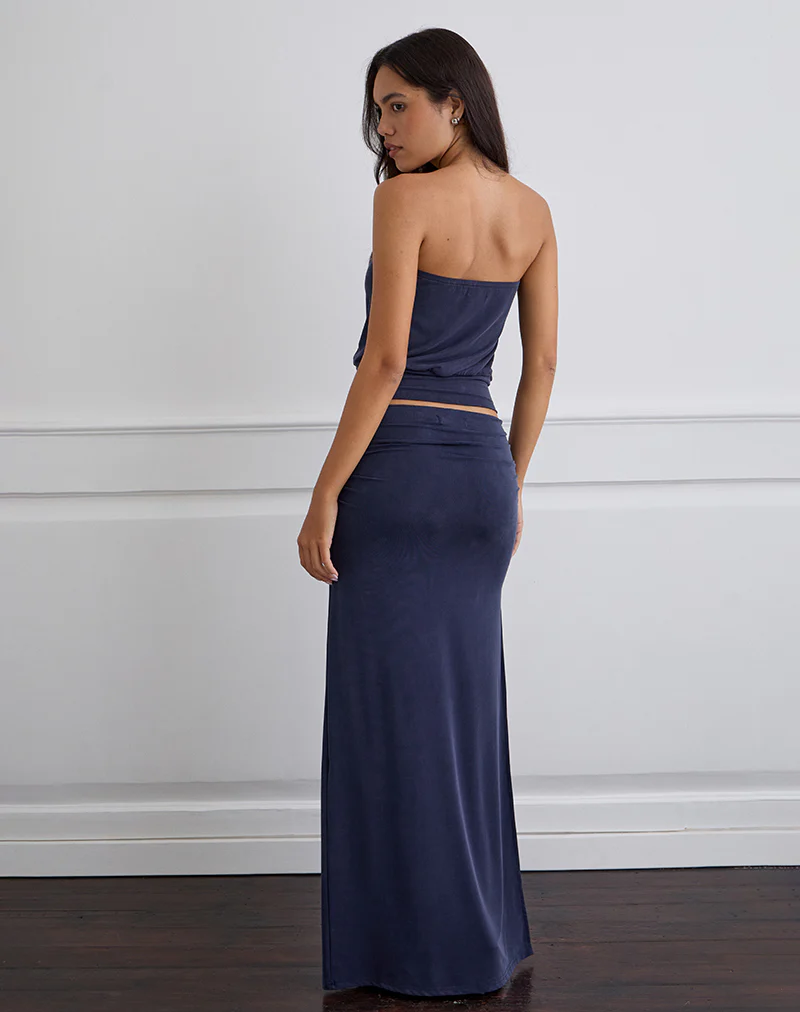 Venya Maxi Skirt in Cupro Navy - Image 4