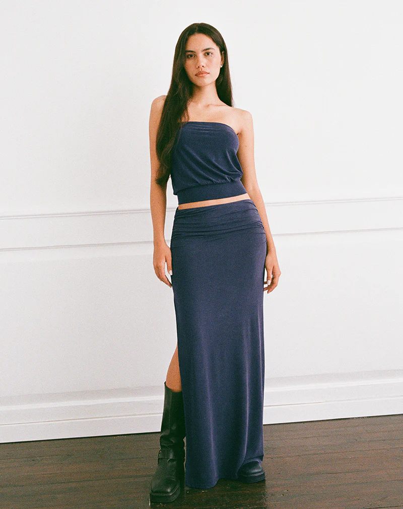 Venya Maxi Skirt in Cupro Navy - Image 5
