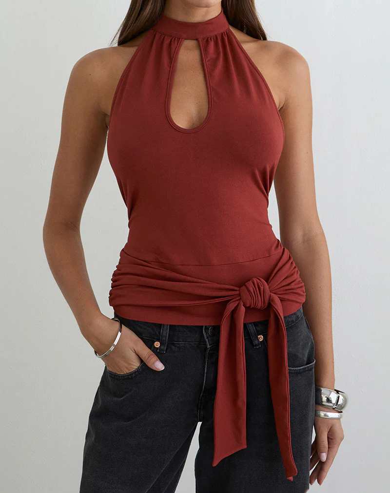 Verbina Keyhole Top in Jersey Fired Brick - Image 4