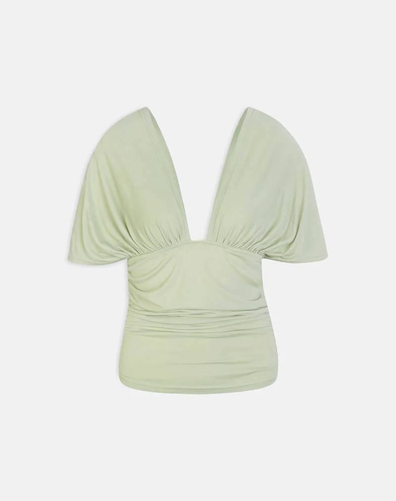 Vernia Plunge Batwing Top in Cupro Pistachio - Image 4