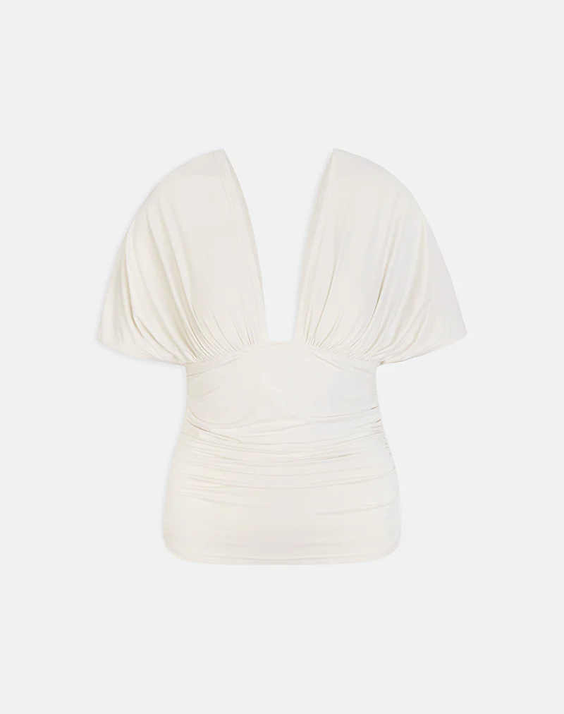 Vernia Plunge Batwing Top in Cupro Cream - Image 4