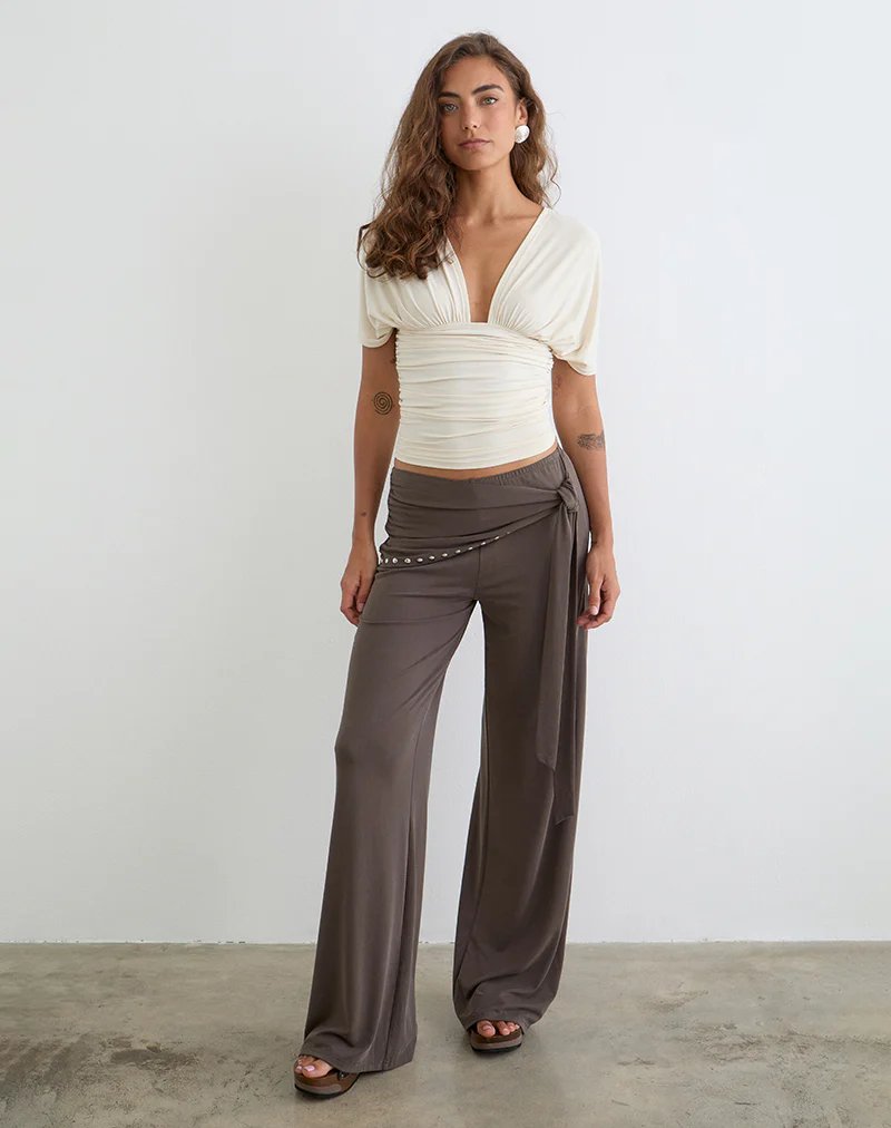 Vernia Plunge Batwing Top in Cupro Cream - Image 5