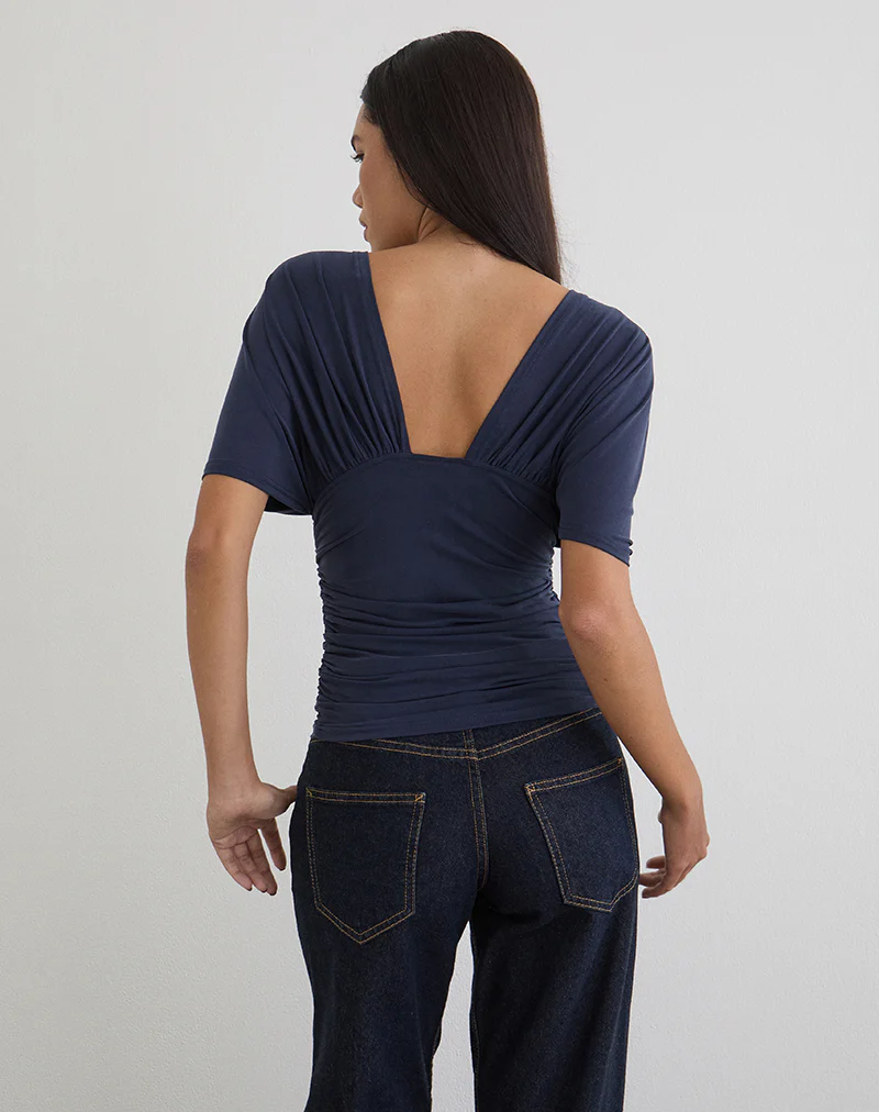 Vernia Plunge Batwing Top in Cupro Navy - Image 4