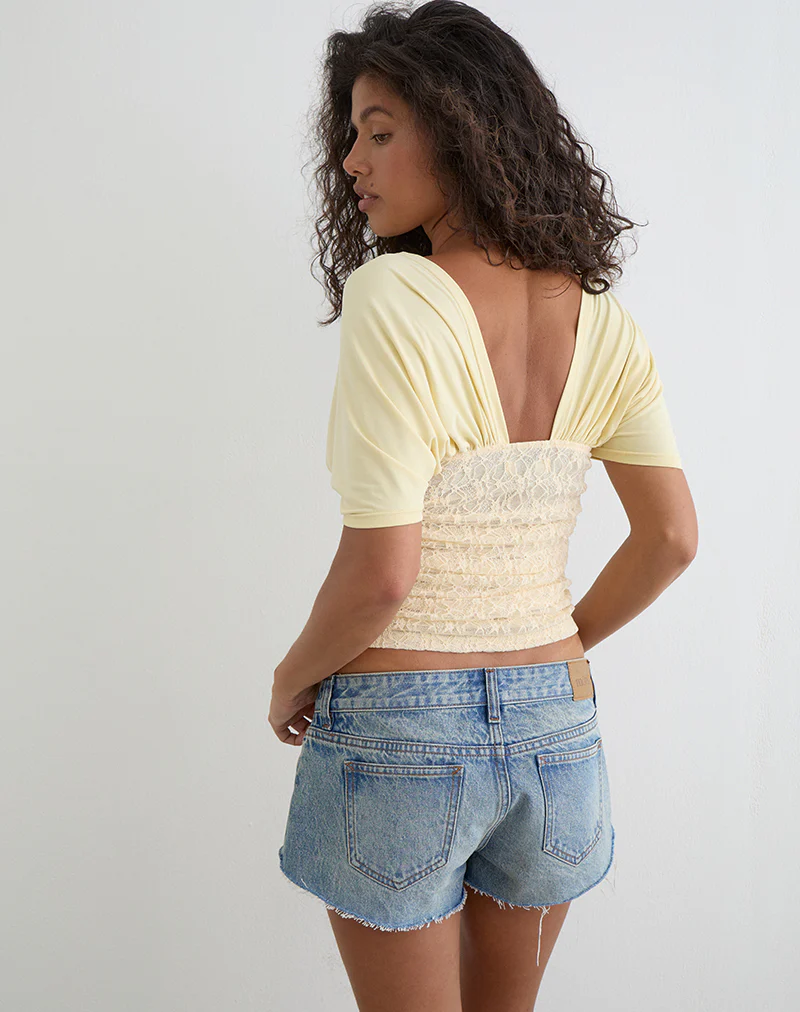 Vernia Plunge Batwing Top in Cupro Yellow with Lace Waist - Image 4