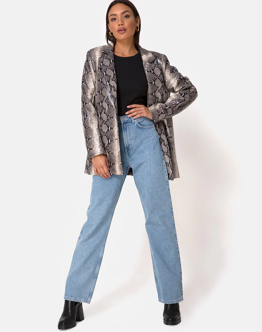 Verra Oversized Blazer in PU Beige Snake - Image 5