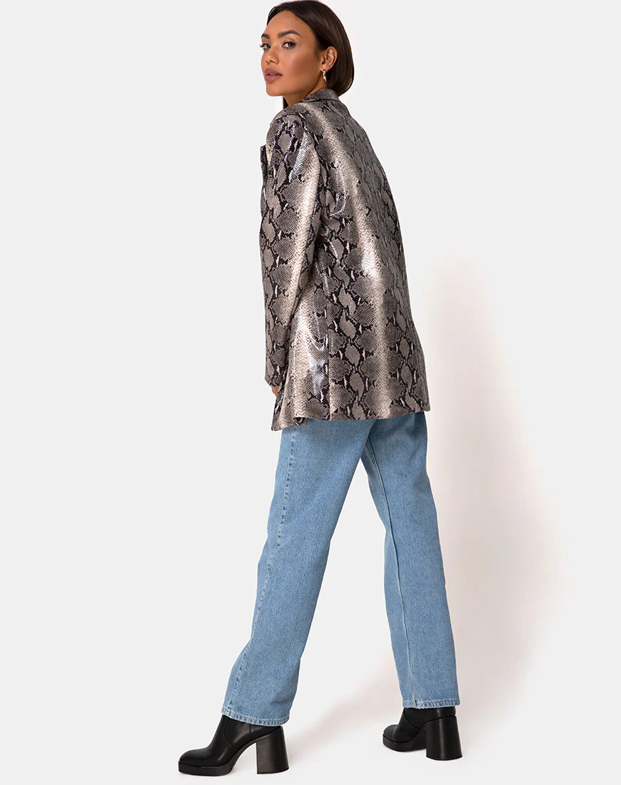 Verra Oversized Blazer in PU Beige Snake - Image 6