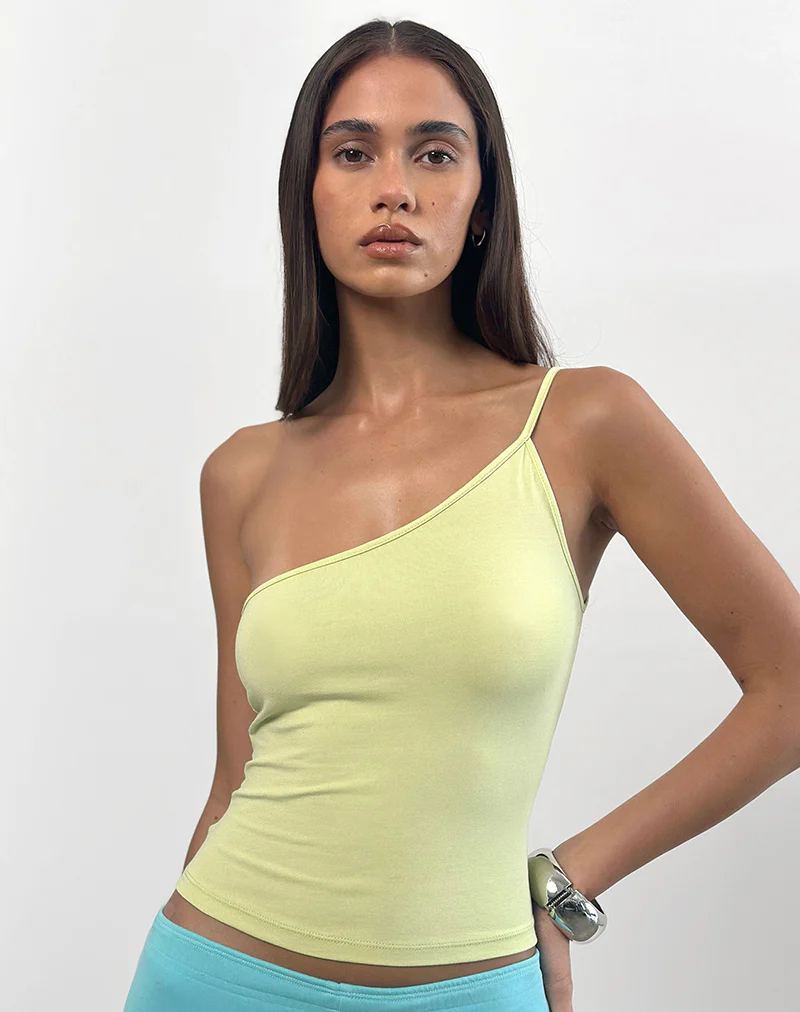Vey One Shoulder Basic Top in Pistachio Green - Image 2