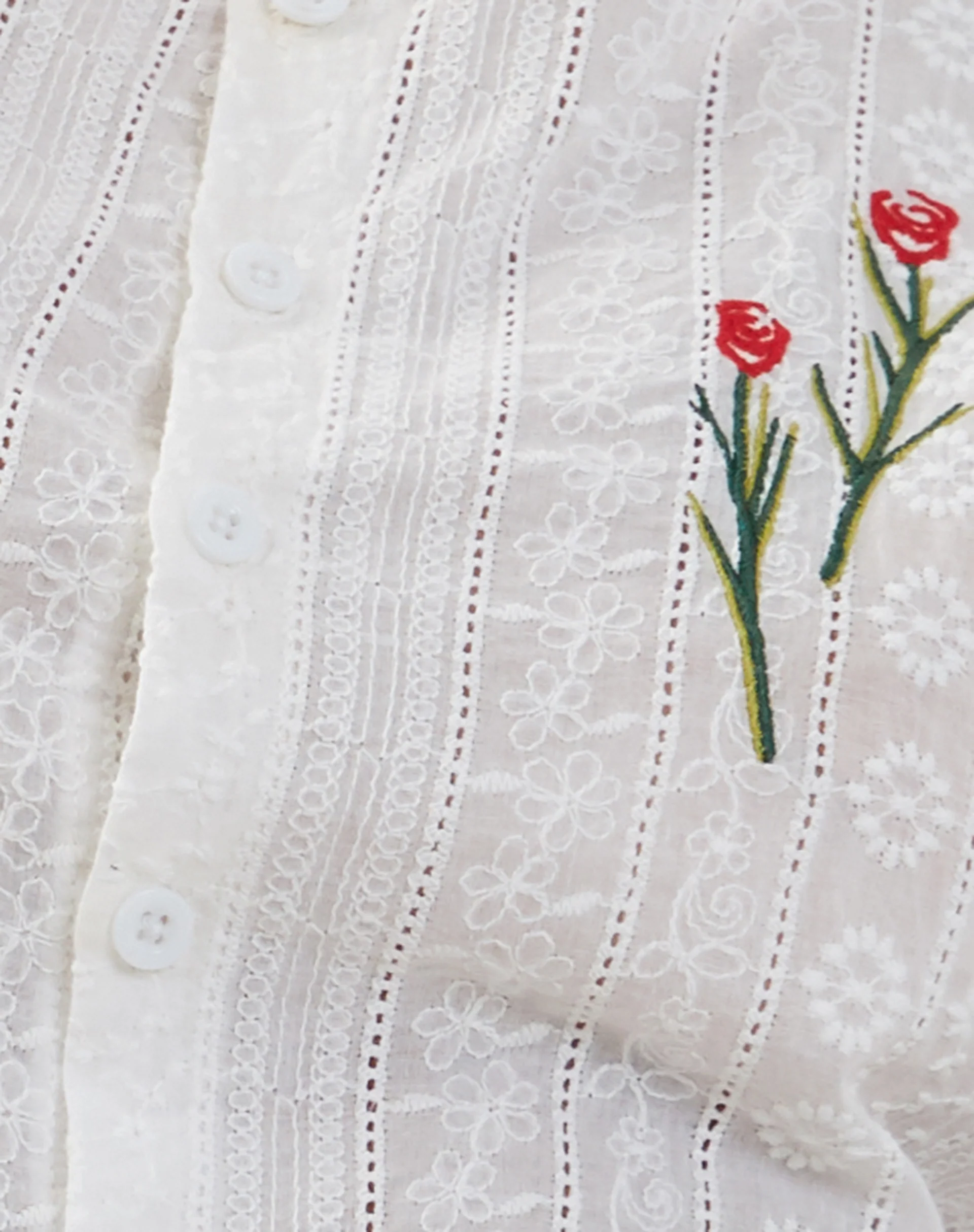 Vezia Broderie Sleeveless Top in White with Rose Embroidery - Image 5