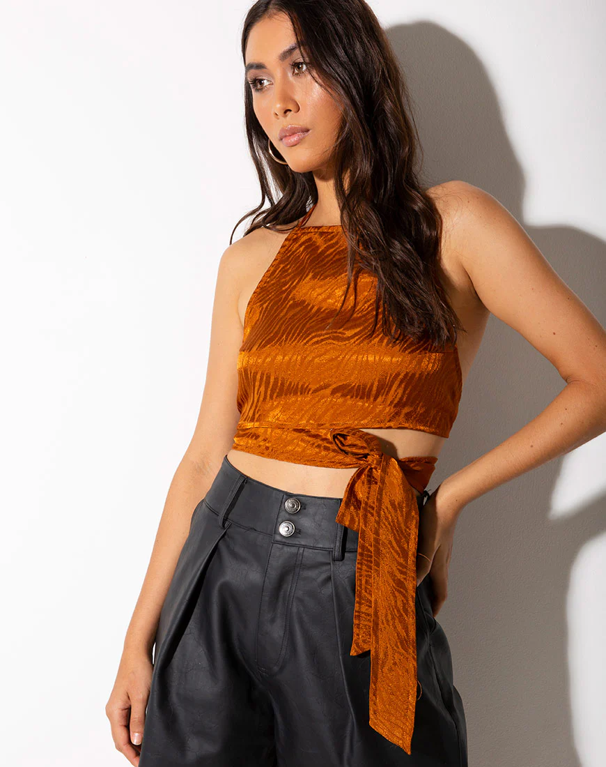 Vhan Crop Top in Satin Zebra Golden Coral - Image 3
