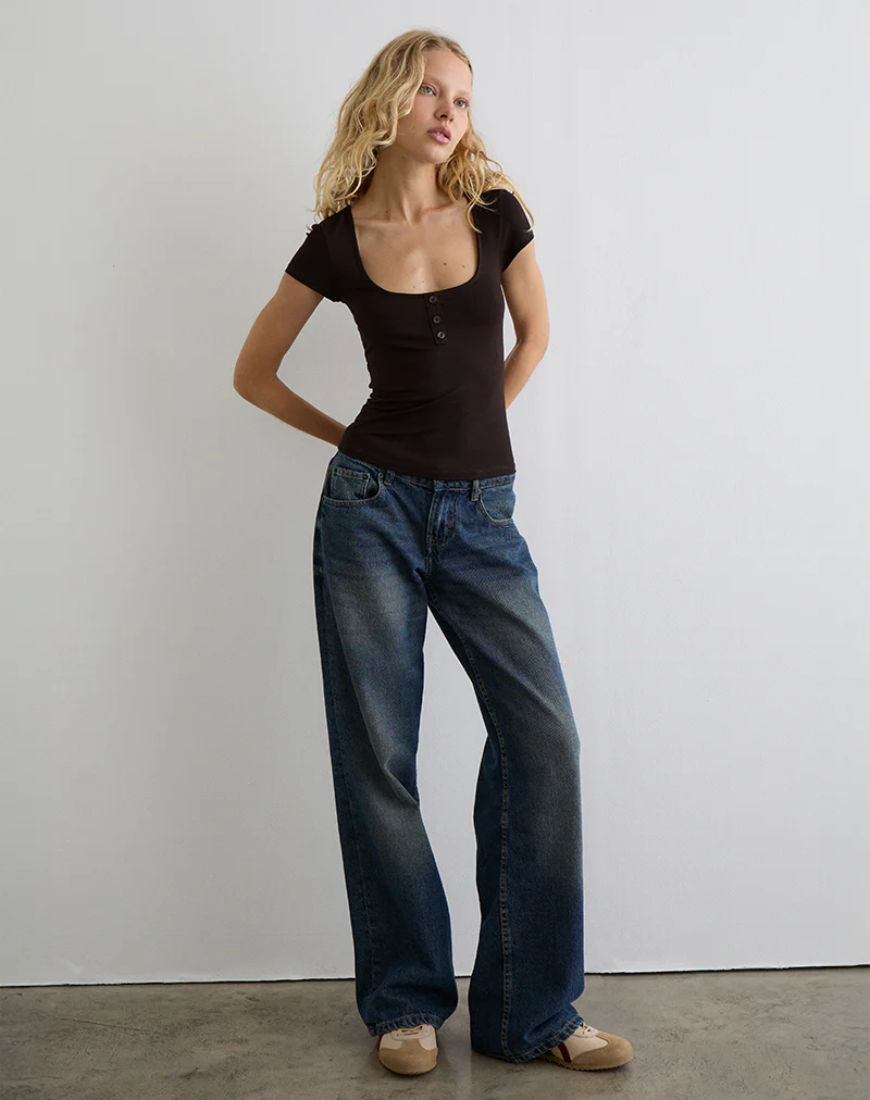 Vibian Short Sleeve Top in Chocolate Brown - Image 3