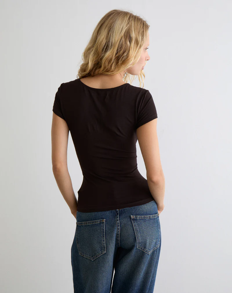 Vibian Short Sleeve Top in Chocolate Brown - Image 5