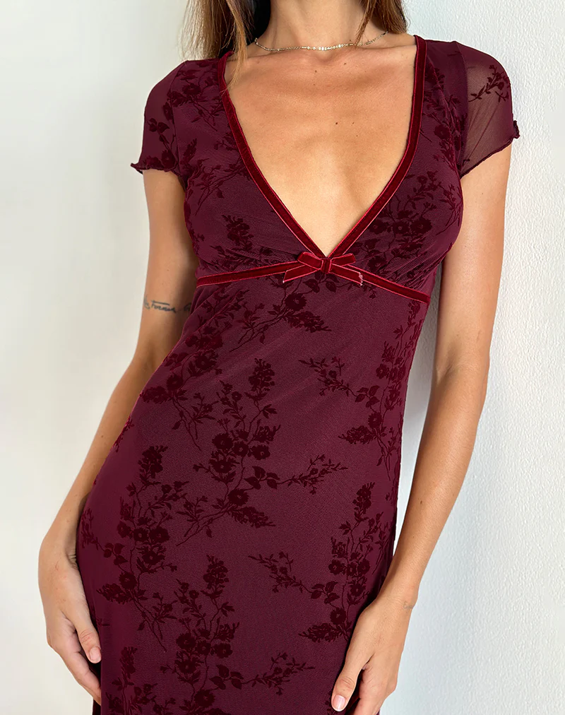 Vilinia Midi Dress in Botanical Flower Maroon - Image 4