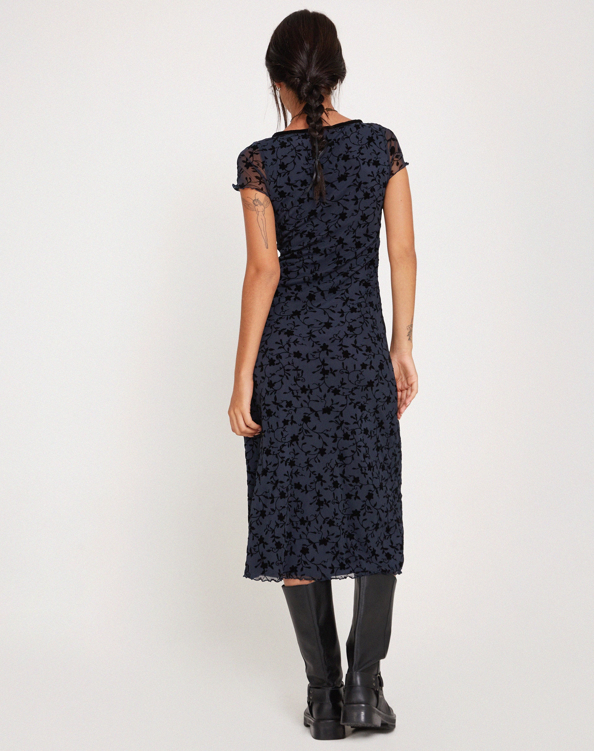 Vilinia Midi Dress in Pretty Petal Flock Black - Image 5