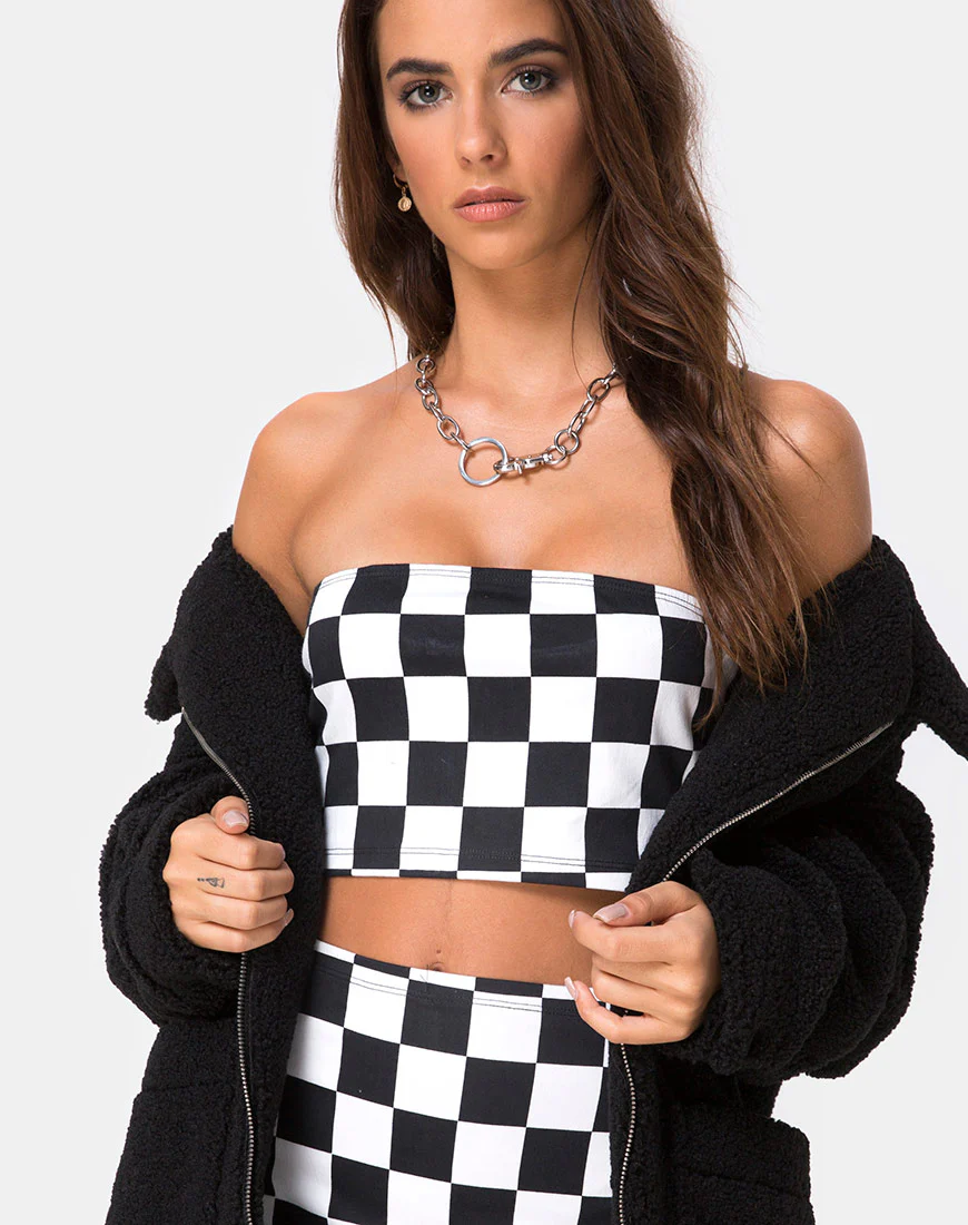 Villy Crop Top in Checker Board Medium B/W - Image 2