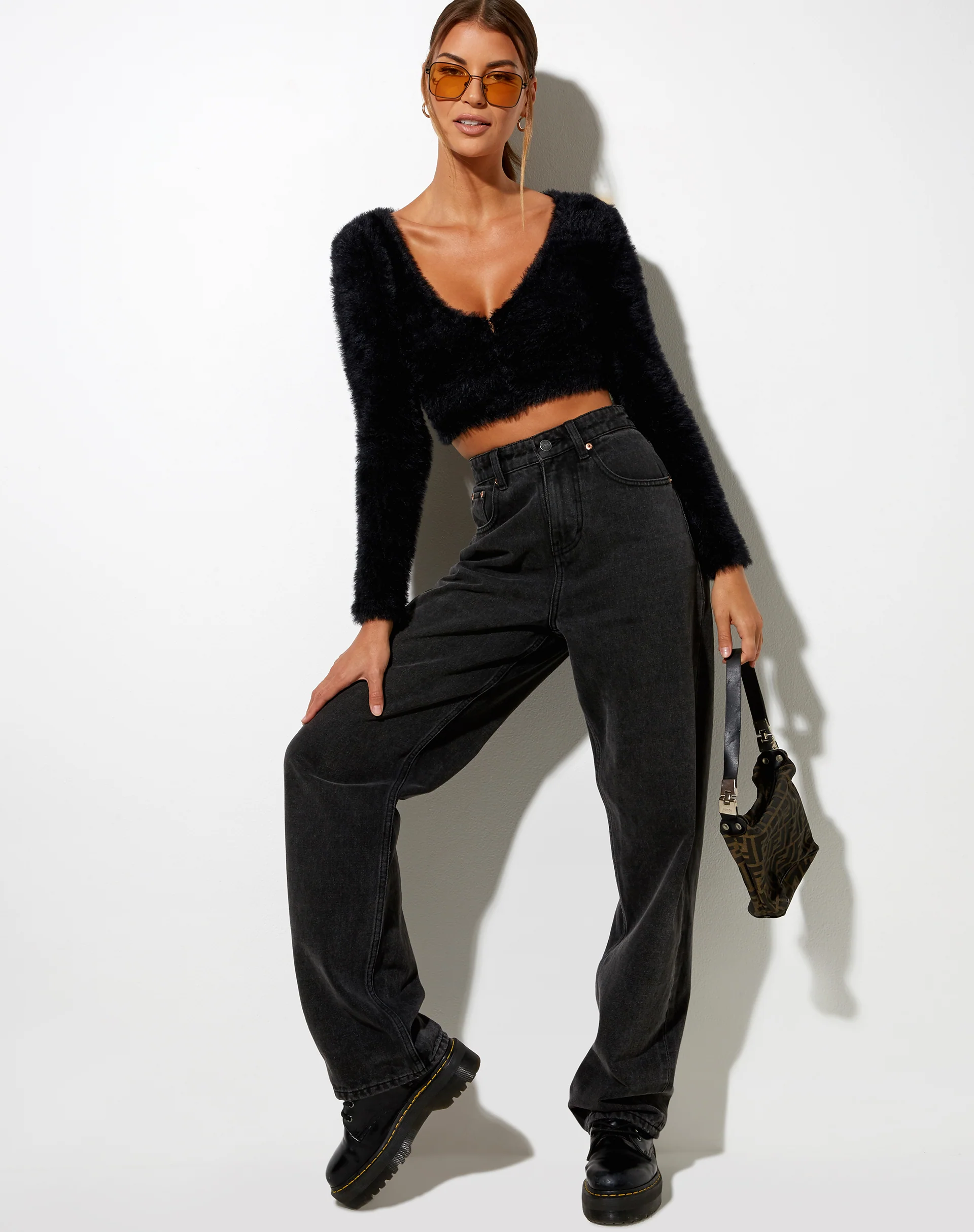 Vima Cropped Cardigan in Knit Black - Image 3