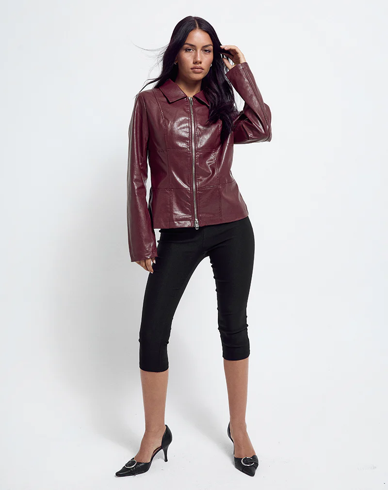 Vincent Fitted Jacket in PU Burgundy - Image 3