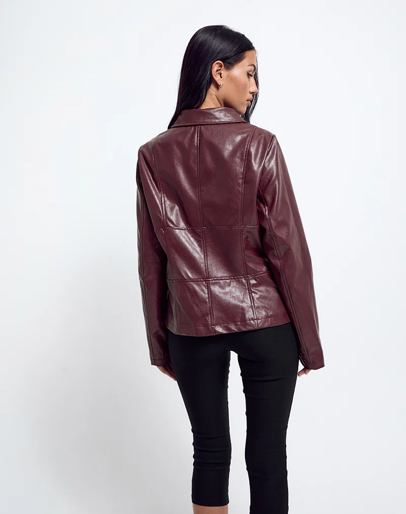 Vincent Fitted Jacket in PU Burgundy - Image 4