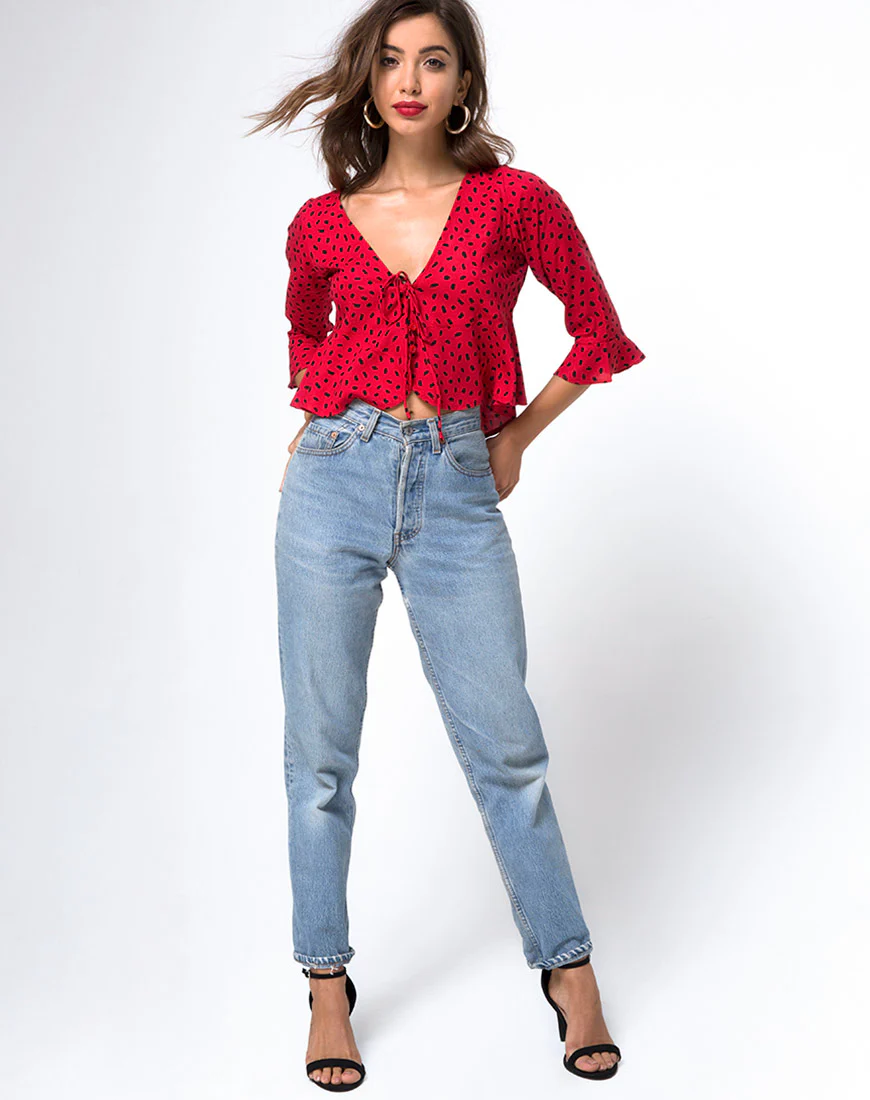 Vinequa Top in Mini Diana Dot Red and Black - Image 3
