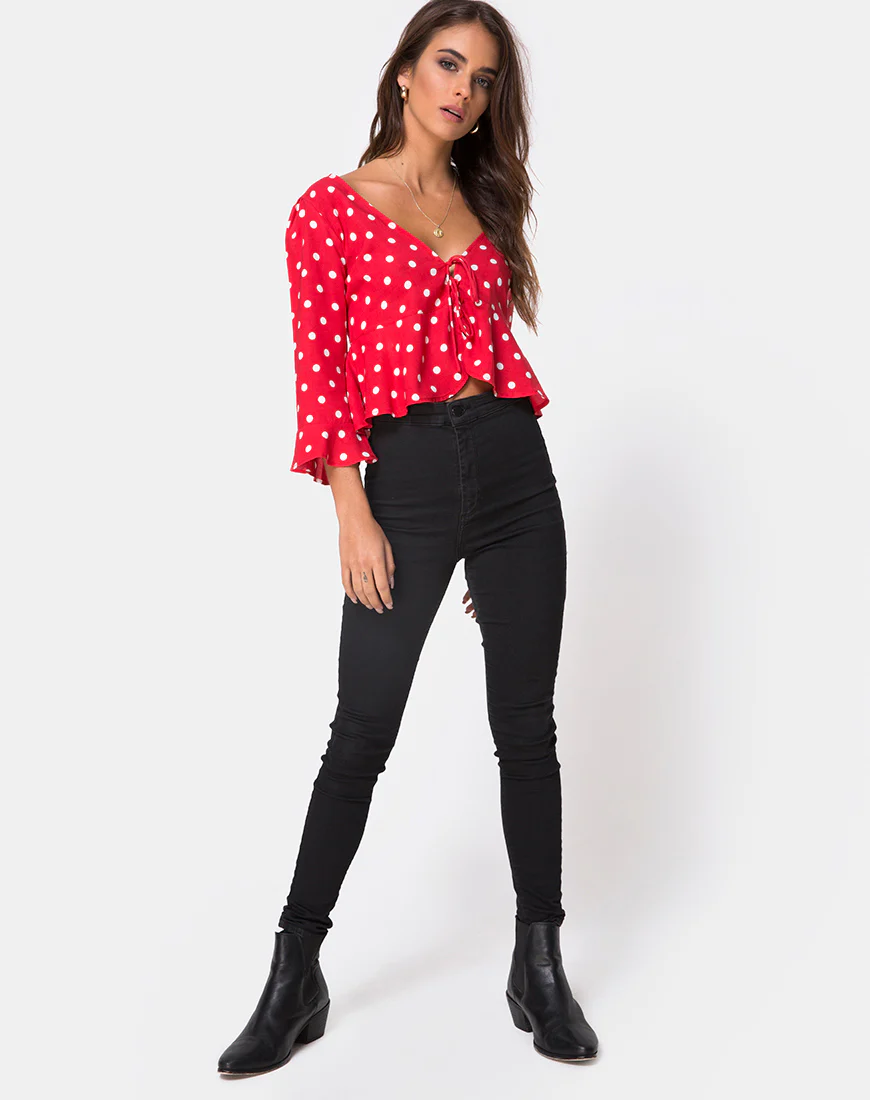 Vinequa Top in Medium Polka Red and White - Image 3