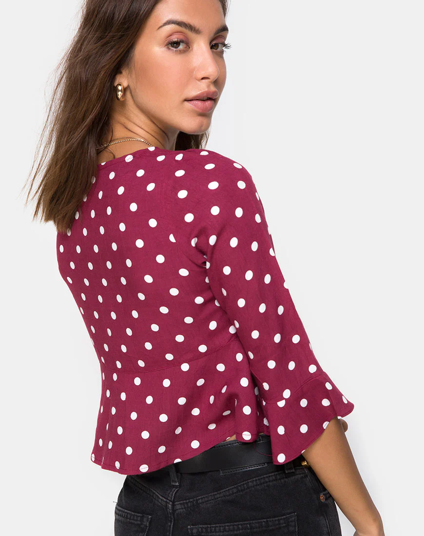 Vinequa Top in Medium Polka Wine - Image 2