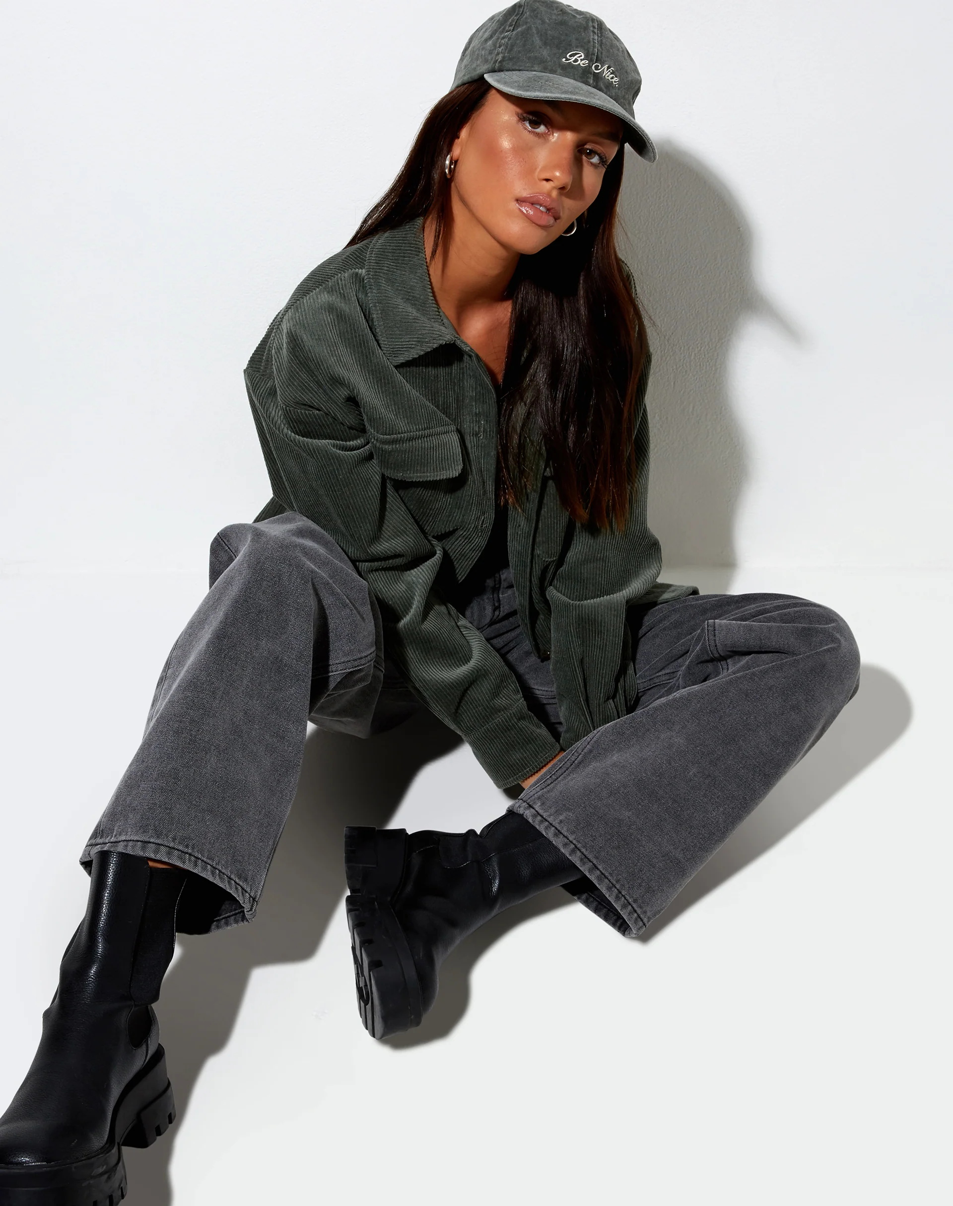 Vintage Hat in Forest Green with 'Be Nice' Embro