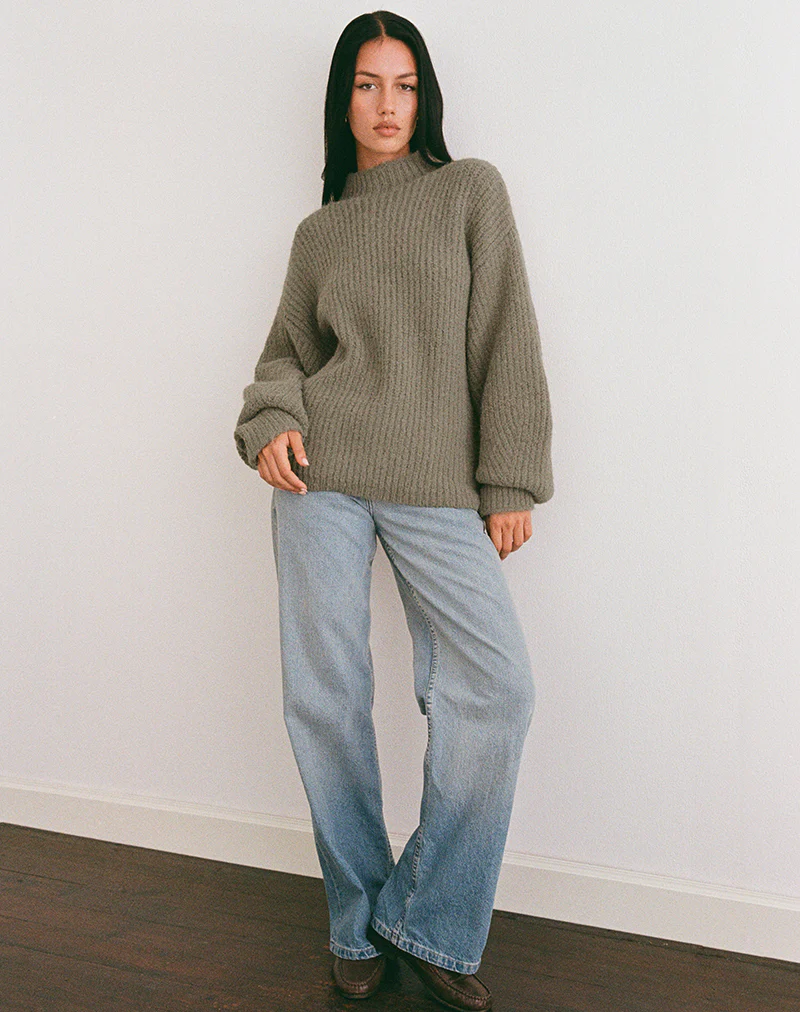 Viola Oversized Knitted Jumper in Light Olive - Image 3