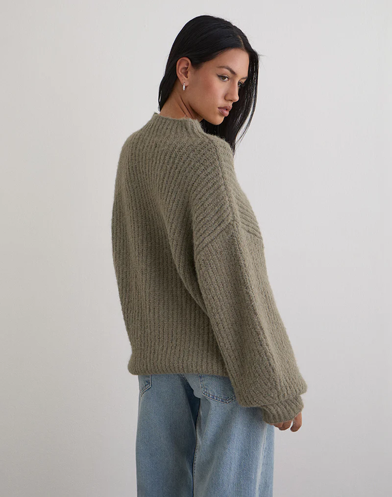 Viola Oversized Knitted Jumper in Light Olive - Image 4