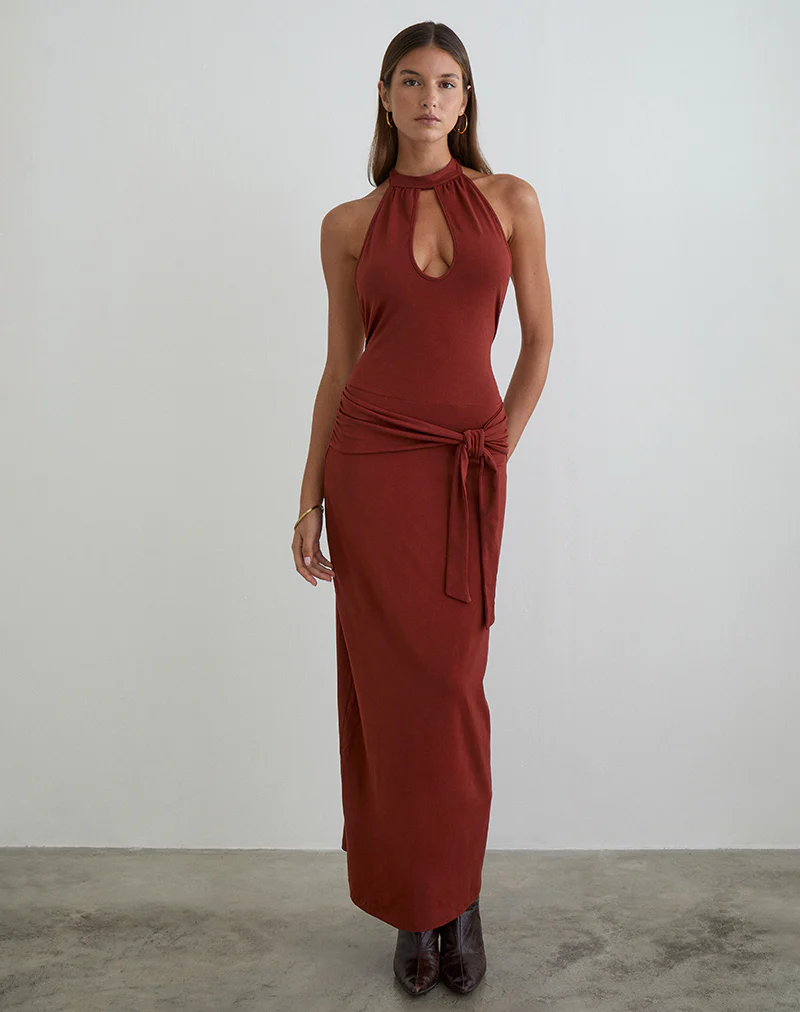Viorela Maxi Dress in Jersey Fired Brick - Image 5