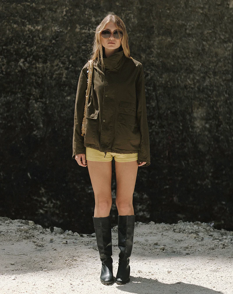 Vireon High Neck Jacket in Khaki Green