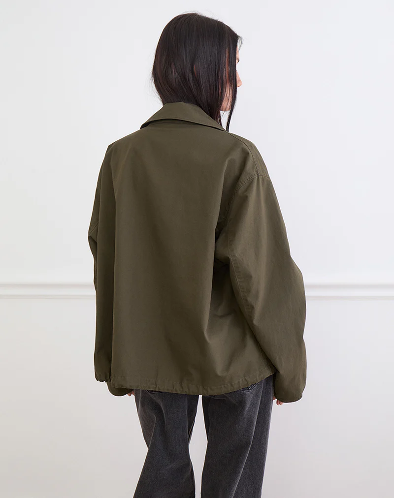 Vireon High Neck Jacket in Khaki Green - Image 7