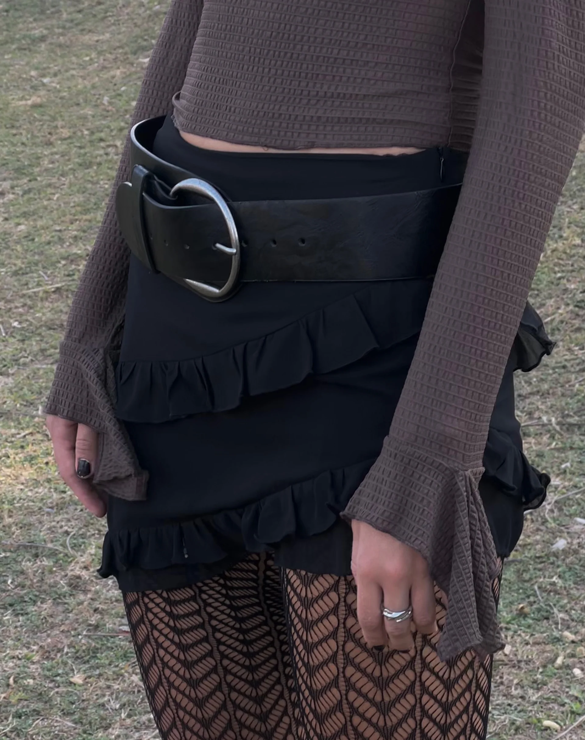 Viserra Asymmetric Long Sleeve Top in Bubble Mesh Brown - Image 4