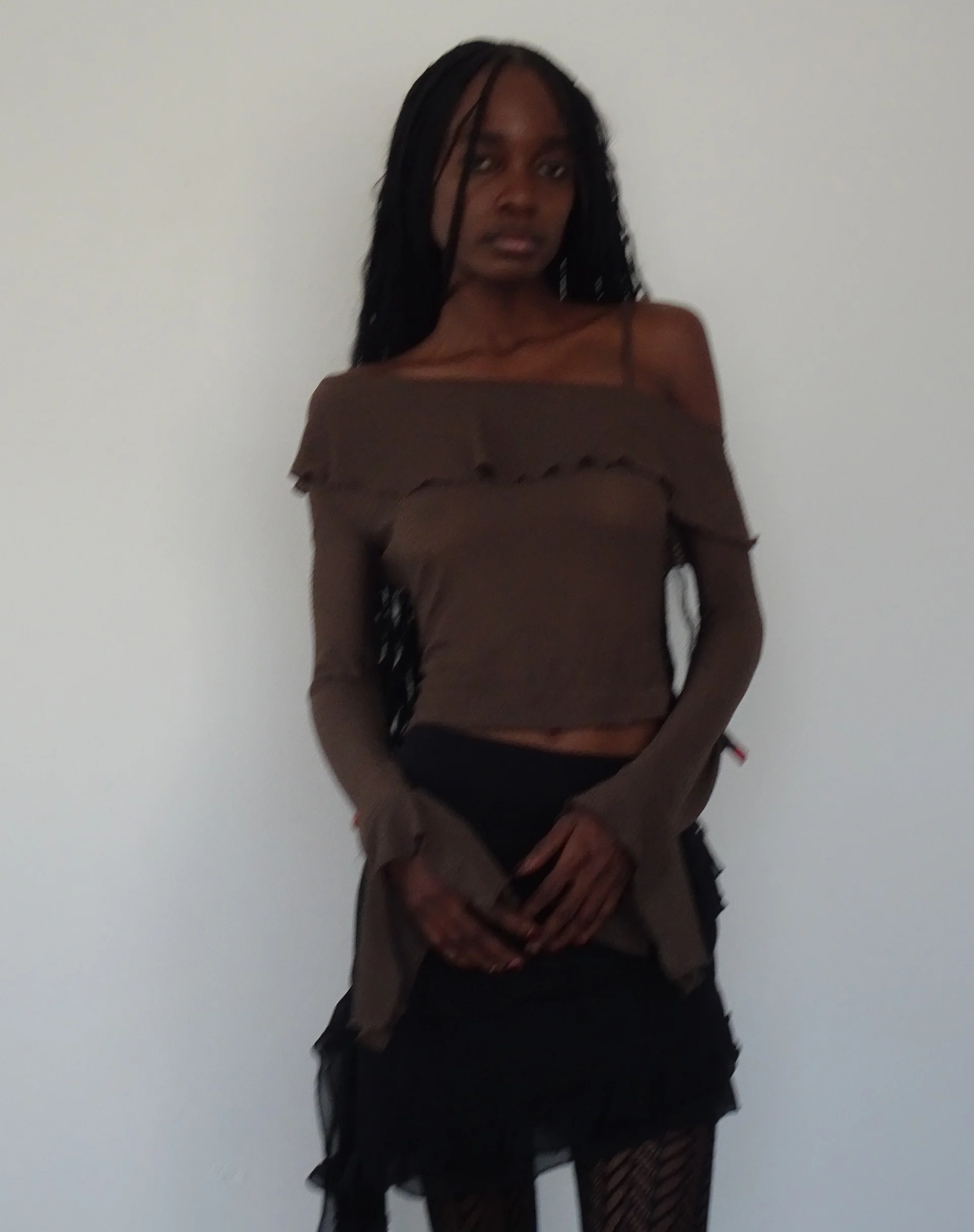 Viserra Asymmetric Long Sleeve Top in Bubble Mesh Brown - Image 7