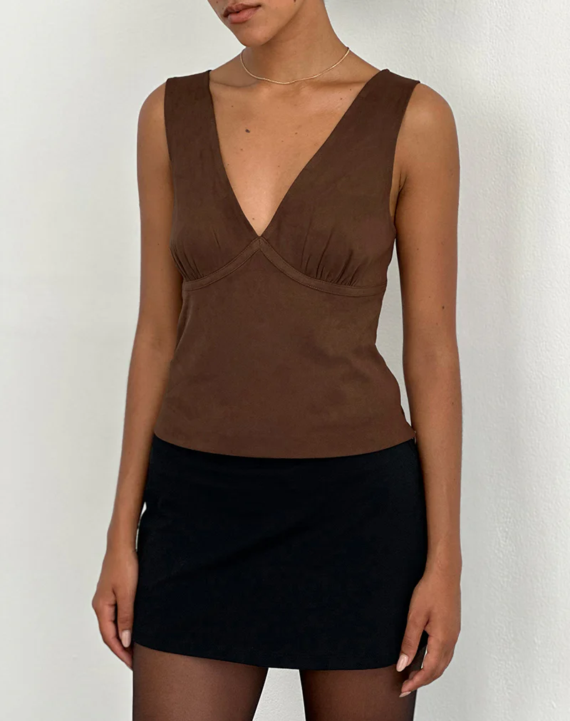 Vishata Top in Faux Suede Brown - Image 2