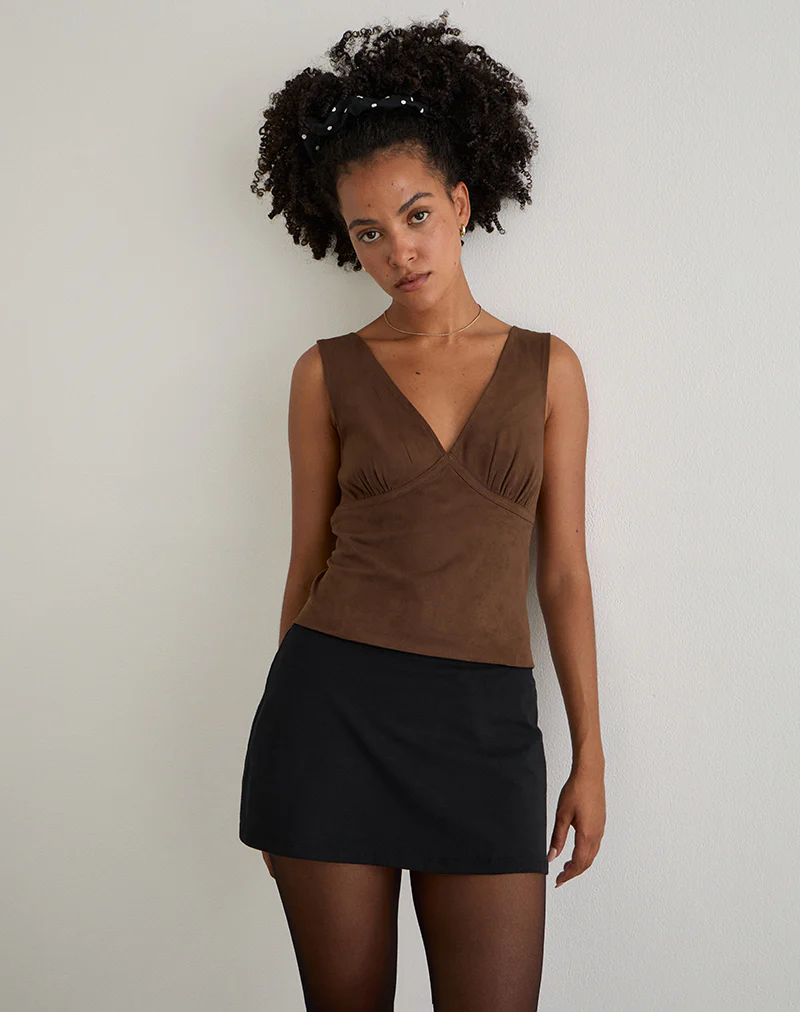 Vishata Top in Faux Suede Brown - Image 5