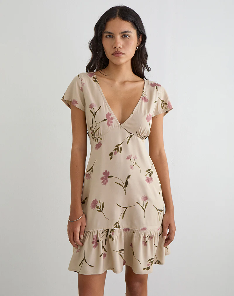Visoca Mini Dress in Bloom Leafy Taupe - Image 3