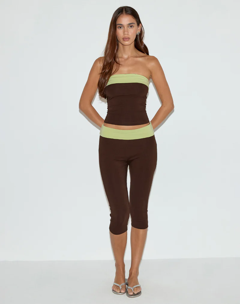 Vivah Fold-over Capri in Chocolate Brown with Pistachio Binding - Image 3