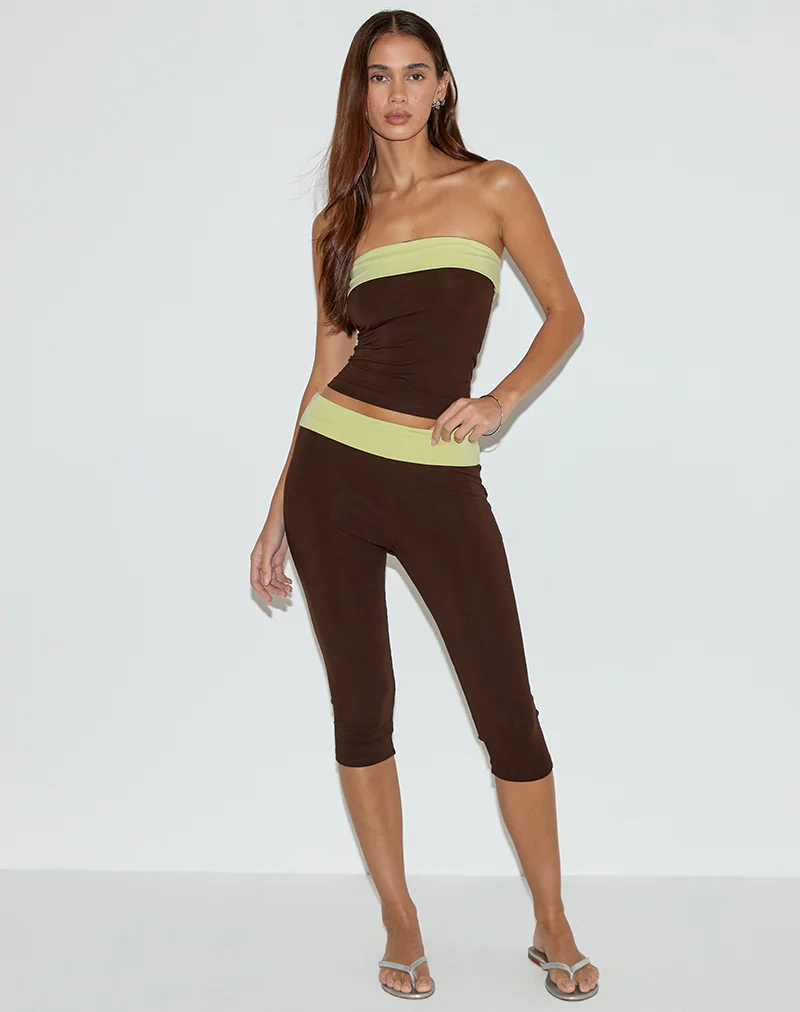 Vivah Fold-over Capri in Chocolate Brown with Pistachio Binding - Image 5