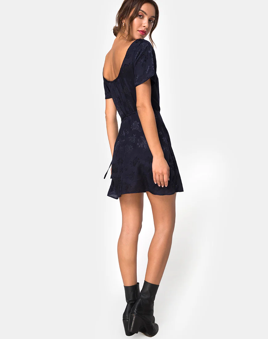 Voine Skater Dress in Satin Navy - Image 4