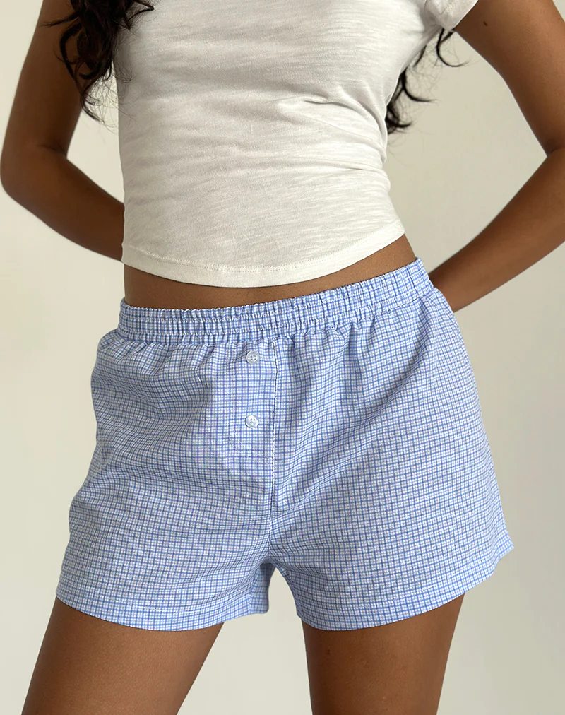 Voir Short in Poplin Gingham Blue and White - Image 2